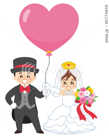 新郎新婦とハートの風船　結婚　ブライダル 90774649