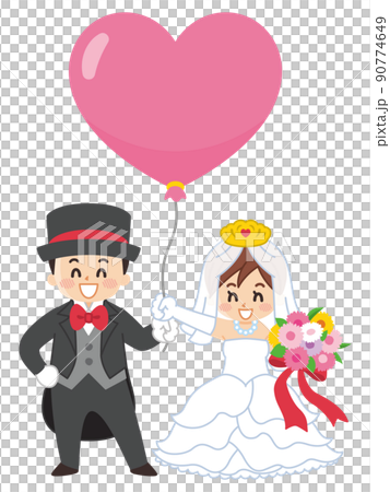 新郎新婦とハートの風船　結婚　ブライダル 90774649