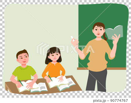 小學女教師站在黑板前的師生 小學女教師站在黑板前的師生 90774767