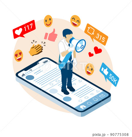 情報発信に成功する男性立候補者 - SNSでの選挙活動 情報発信に成功する男性立候補者 - SNSでの選挙活動 90775308