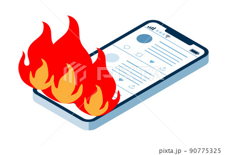 炎上するスマートフォン - SNS 90775325