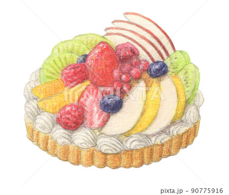 フルーツタルト 水彩色鉛筆ケーキイラスト 背景透過のイラスト