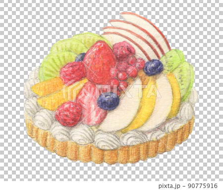 水果撻水彩鉛筆蛋糕插圖透明背景 水果撻水彩鉛筆蛋糕插圖透明背景 90775916