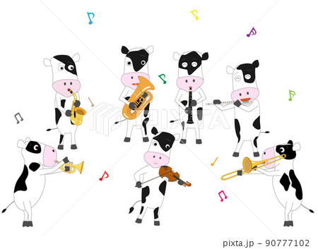 牛たちが歌ったり楽器を弾いたりしている。 90777102