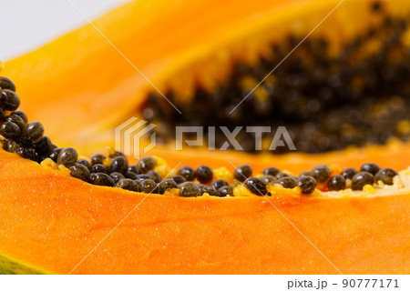 Close up of of ripe papaya. View of the Inside of a Papaya. Sweet tropical fruit 90777171