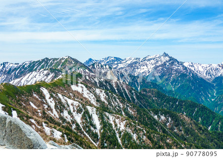 初夏の燕岳登山（燕山荘～燕岳の稜線から大天井岳・槍ヶ岳を望む） 90778095