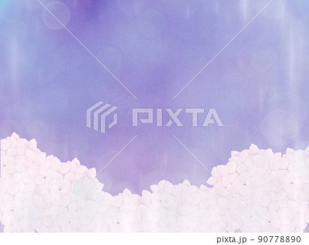 梅雨空と紫陽花の花のイラスト背景 90778890