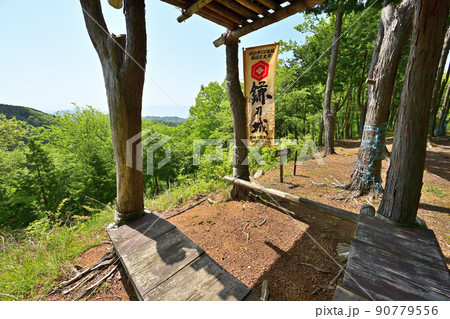 滋賀県米原市　近江国「鎌刃城」の石垣と眺望 90779556