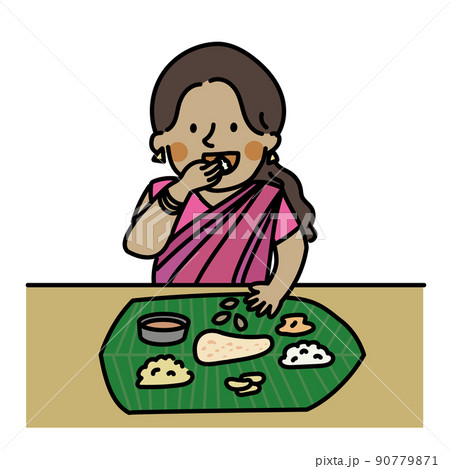食文化　手で食べる人 90779871