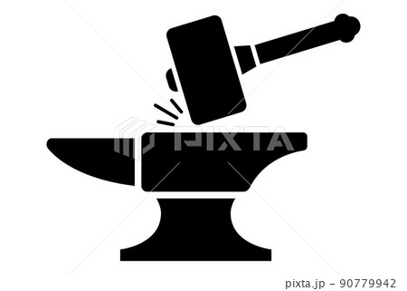 black hammer and anvil icon. blacksmithing. 90779942