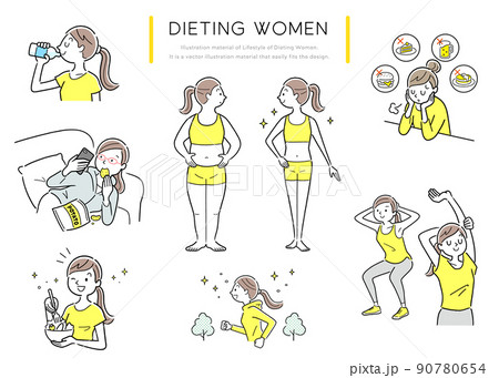 ベクターイラスト素材：ダイエットする女性、人物セット 90780654
