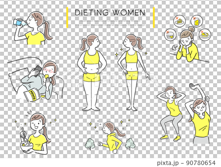 ベクターイラスト素材：ダイエットする女性、人物セット 90780654