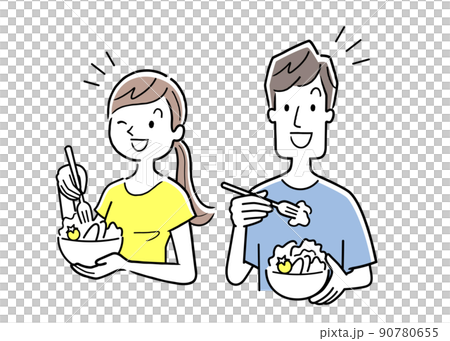 矢量圖素材：男人和女人吃健康的飯菜 90780655