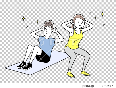 ベクターイラスト素材：筋トレ、筋肉トレーニング、男女 90780657