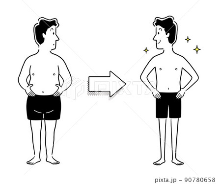 ベクターイラスト素材：ダイエット、ビフォーアフター、男性 90780658