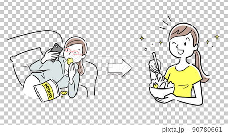 矢量圖素材:改善飲食習慣,女性 矢量圖素材:改善飲食習慣,女性 90780661