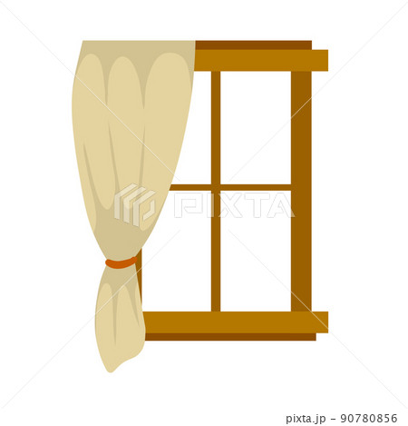 Window in wooden frame. Glass and curtain.のイラスト素材 [90780856] - PIXTA