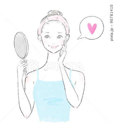 手鏡を見る女性のイラスト 90781410