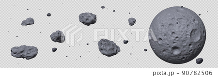 Stone asteroid belt. Meteor or flying space rock 90782506