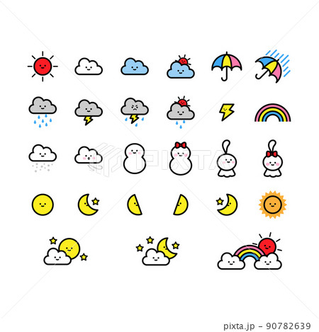 かわいいお天気マークのセット 90782639