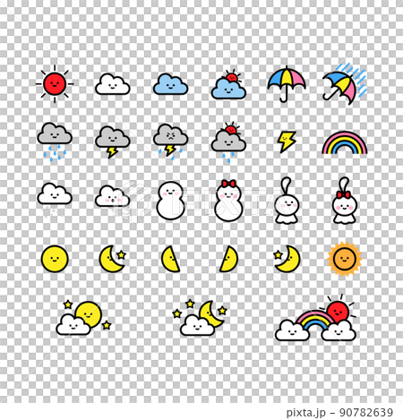 かわいいお天気マークのセット 90782639