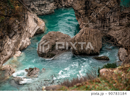 River Moraca, canyon Platije. montenegro, canyon, mountain road. Picturesque journey, beautiful mountain turquoise river River Moraca, canyon Platije. montenegro, canyon, mountain road. Picturesque journey, beautiful mountain turquoise river 90783184