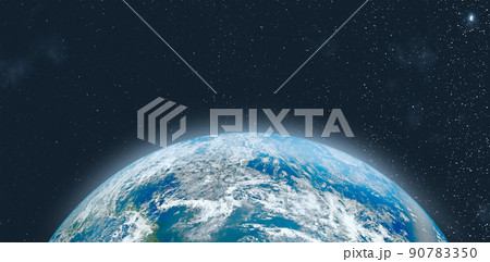 Planet earth globe view from space showing realistic earth surface and world map as in outer space point of view. Elements of this image furnished by NASA 90783350