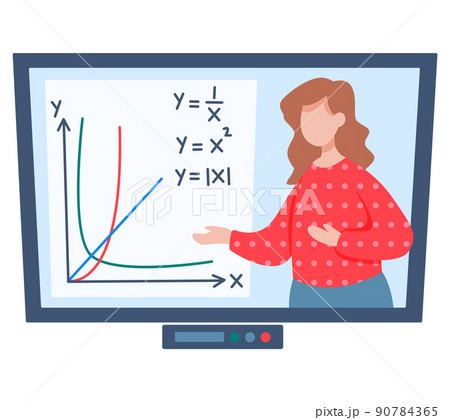 Online education. E-learning, home schooling. Students learn math with distance lecture on laptop 90784365