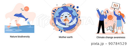 Change climate awareness, saving planet, Mother Earth day, nature biodiversity illustrations set metaphor 90784529