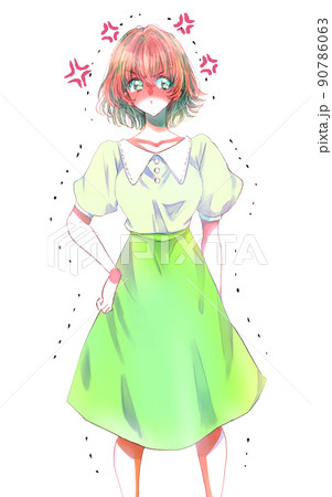 怒っている女性　震える　ムカつきマーク 90786063