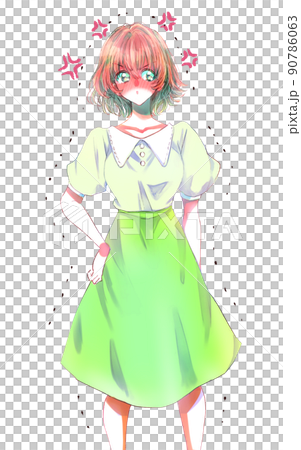 怒っている女性　震える　ムカつきマーク 90786063