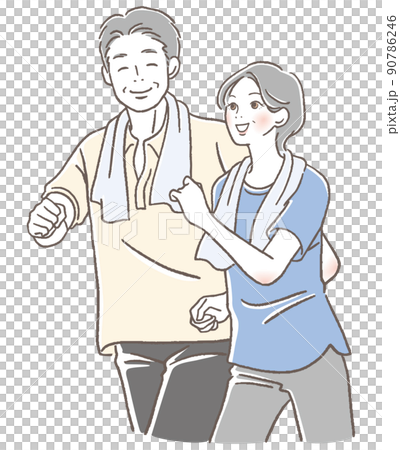 運動するシニア夫婦 半袖 運動するシニア夫婦 半袖 90786246