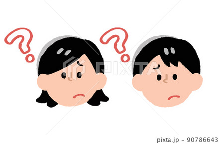 疑問を感じる男性女性表情セット(手書きカラー) 疑問を感じる男性女性表情セット(手書きカラー) 90786643