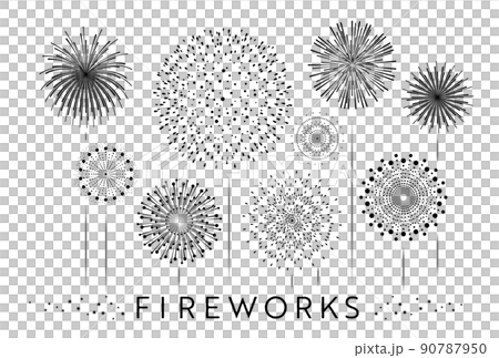 在白色背景上設置的單色煙花插圖 90787950
