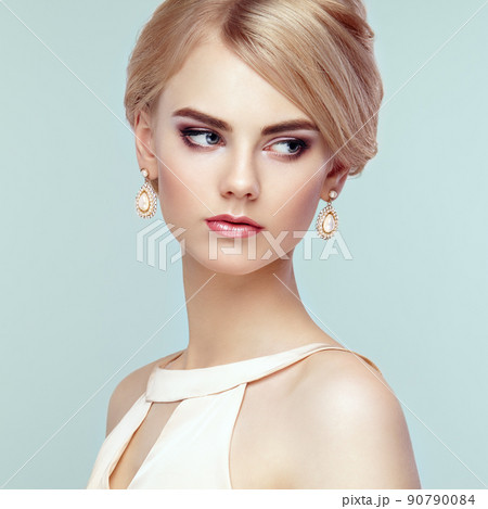 Portrait of beautiful sensual woman with elegant hairstyle Portrait of beautiful sensual woman with elegant hairstyle 90790084