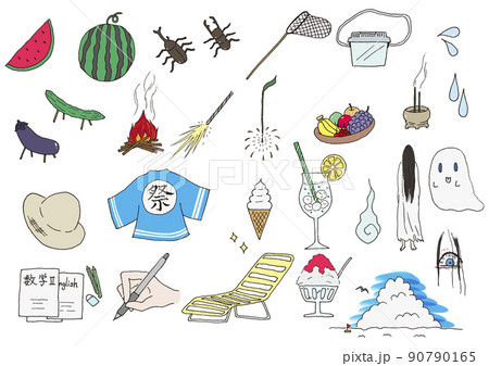夏のイラスト セット集 手描き ベクター のイラスト素材