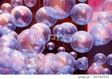 A lot of balloons in the air space, interior decoration with balloons, balloons as a background 90790545