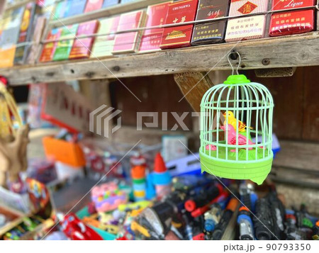 中国のお土産屋さん・玩具の鳥かごと小鳥 90793350