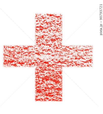クレヨンで描かれた記号 プラス + 紅色 背景白 高解像度 パス付 他色有り 90793721
