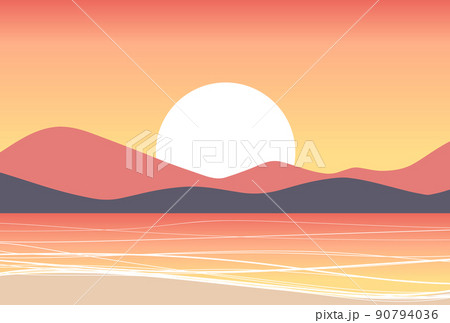 背景イラスト 海の風景 夕日のイラスト素材