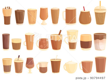 Cold coffee icons set cartoon vector. Milk americano. Bar beverage 90794497