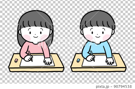 勉強をしている　小学生の男の子と女の子　イラスト素材 90794538