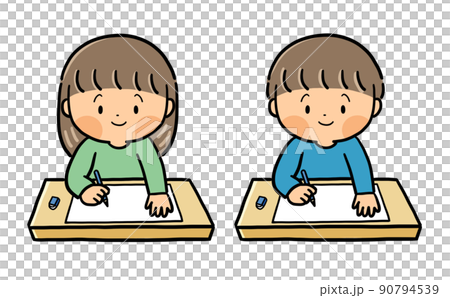 勉強をしている 小学生の男の子と女の子 イラスト素材のイラスト素材