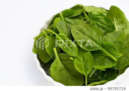 Spinach leaves on white background. 90795728