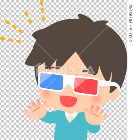 A man who enjoys wearing red and blue 3D glasses 90795942