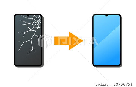 壊れたスマホから新しいスマホに交換したイラストイメージ 壊れたスマホから新しいスマホに交換したイラストイメージ 90796753