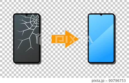 壊れたスマホから新しいスマホに交換したイラストイメージ 壊れたスマホから新しいスマホに交換したイラストイメージ 90796753