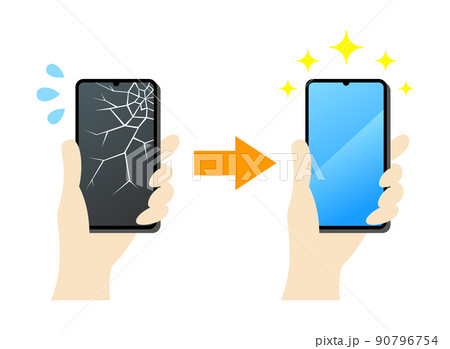 壊れたスマホから新しいスマホに交換したイラストイメージ 壊れたスマホから新しいスマホに交換したイラストイメージ 90796754