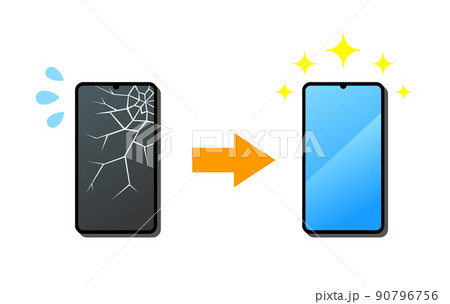 壊れたスマホから新しいスマホに交換したイラストイメージ 90796756