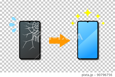 壊れたスマホから新しいスマホに交換したイラストイメージ 90796756